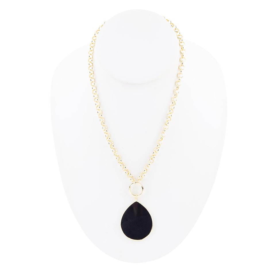 Black Onyx Teardrop Golden Chain Necklace Barse Jewelry