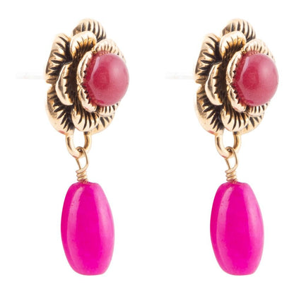 Blooming Pink Agate Post Golden Earrings Barse Jewelry