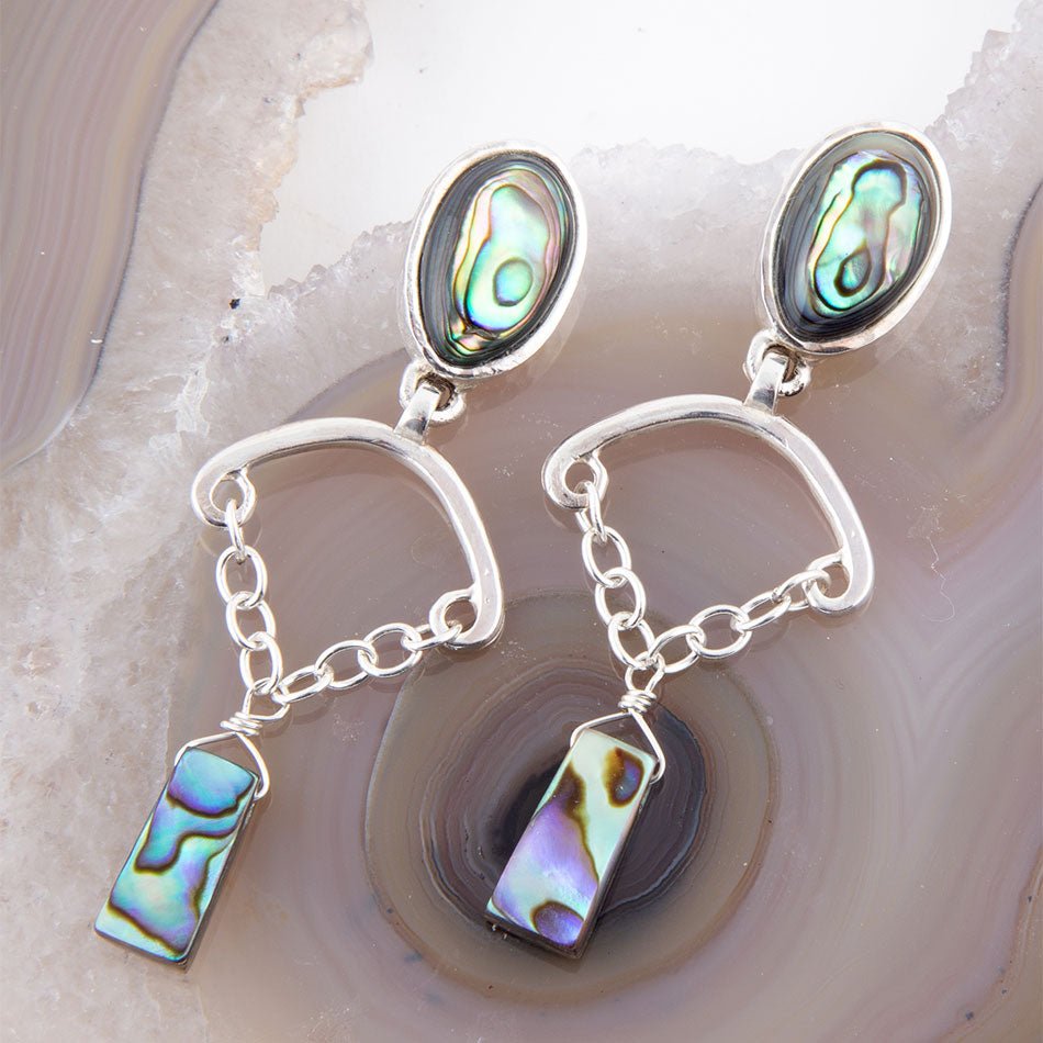 Blue Abalone Drop Chain Sterling Silver Earrings Barse Jewelry