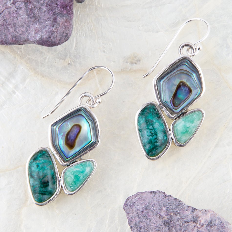 Blue Abalone Fire Sterling Silver Cluster Earrings Barse Jewelry
