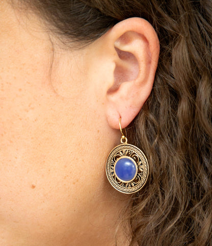 Blue Agate and Golden Detail Drop Earrings Barse Jewelry