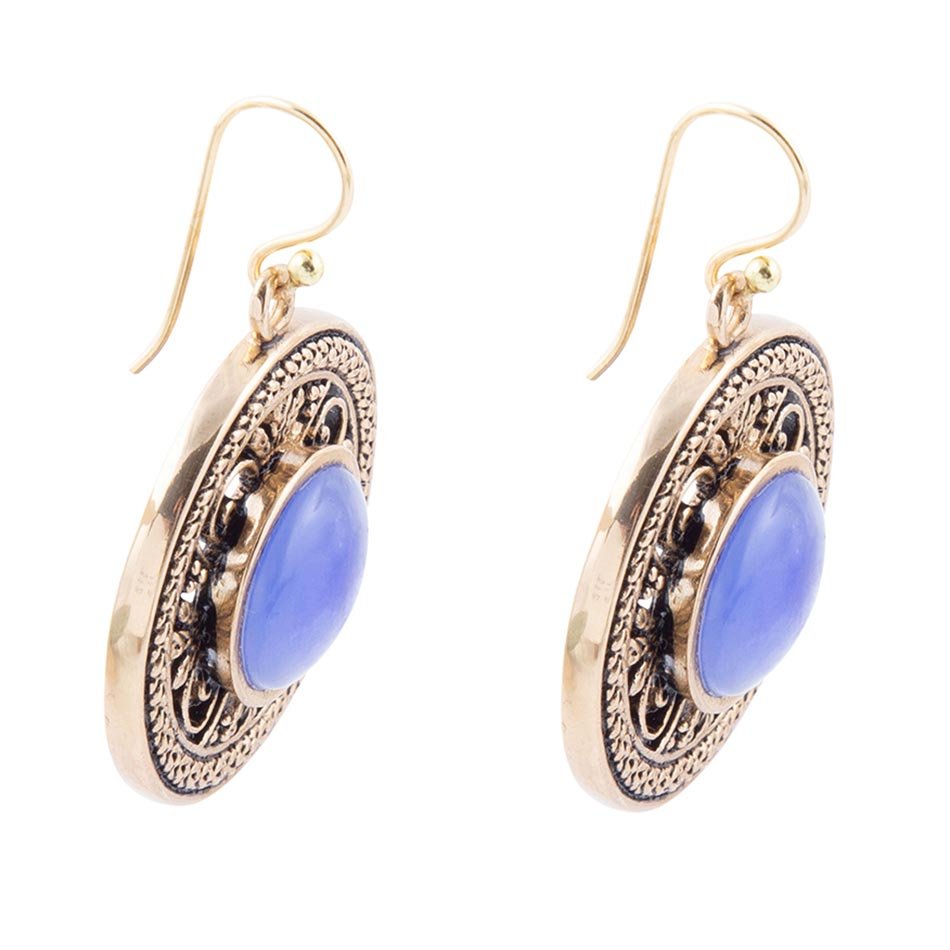 Blue Agate and Golden Detail Drop Earrings Barse Jewelry