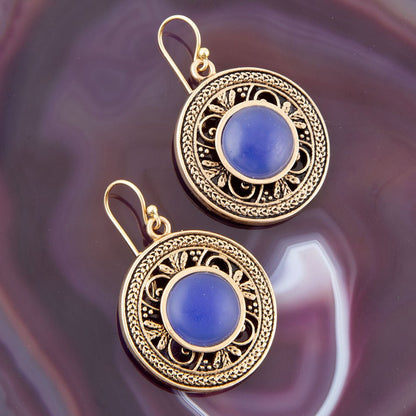 Blue Agate and Golden Detail Drop Earrings Barse Jewelry