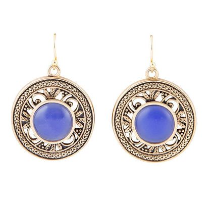 Blue Agate and Golden Detail Drop Earrings Barse Jewelry
