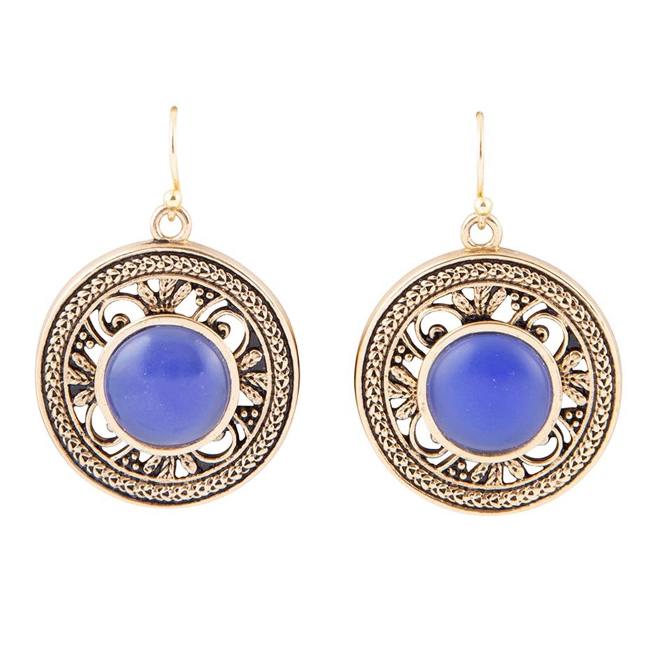 Blue Agate and Golden Detail Drop Earrings Barse Jewelry