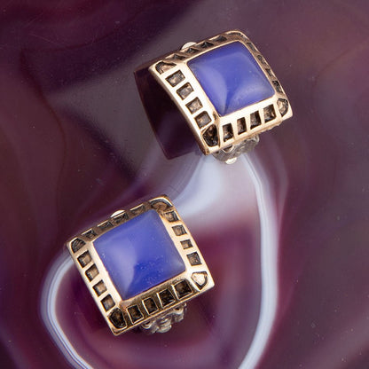 Blue Agate Golden Clip Earrings Barse Jewelry