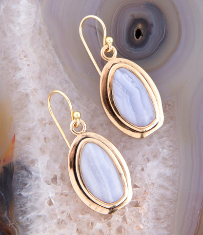 Blue Agate Golden Drop Earrings Barse Jewelry