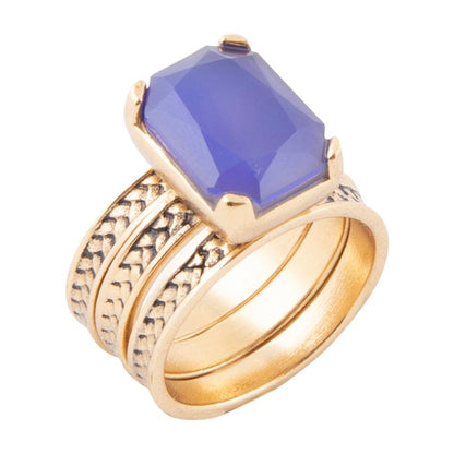 Blue Agate Stackable Golden Three Set Ring Barse Jewelry