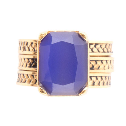 Blue Agate Stackable Golden Three Set Ring Barse Jewelry