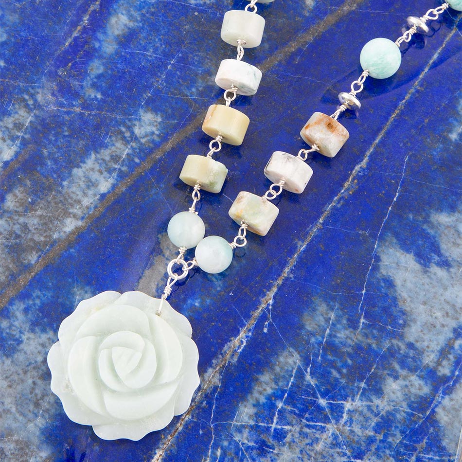 Blue Amazonite Rosette Sterling Necklace Barse Jewelry