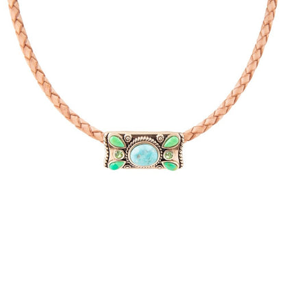 Legacy Lime Green and Blue Turquoise Braided Leather Necklace Barse Jewelry