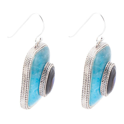 Blue Apatite and Abalone Stacked Sterling Silver Earrings Barse Jewelry