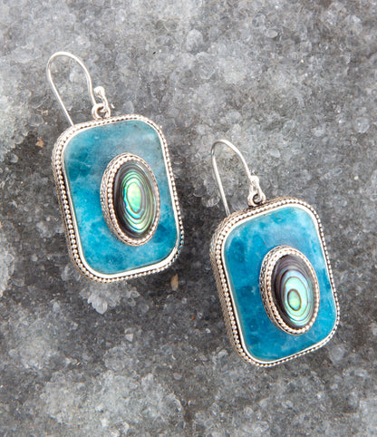 Blue Apatite and Abalone Stacked Sterling Silver Earrings Barse Jewelry