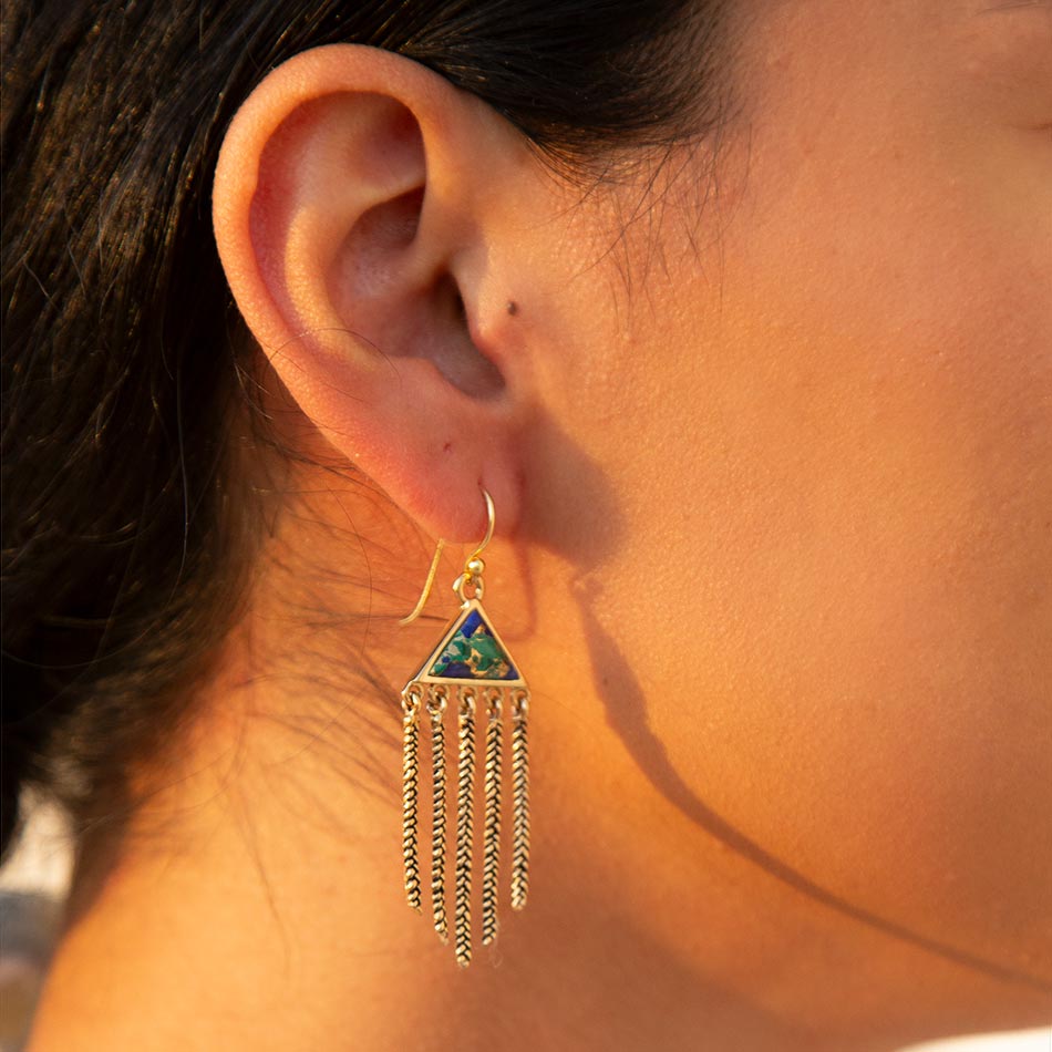 Blue Azurite Matrix Chandelier Golden Earrings Barse Jewelry