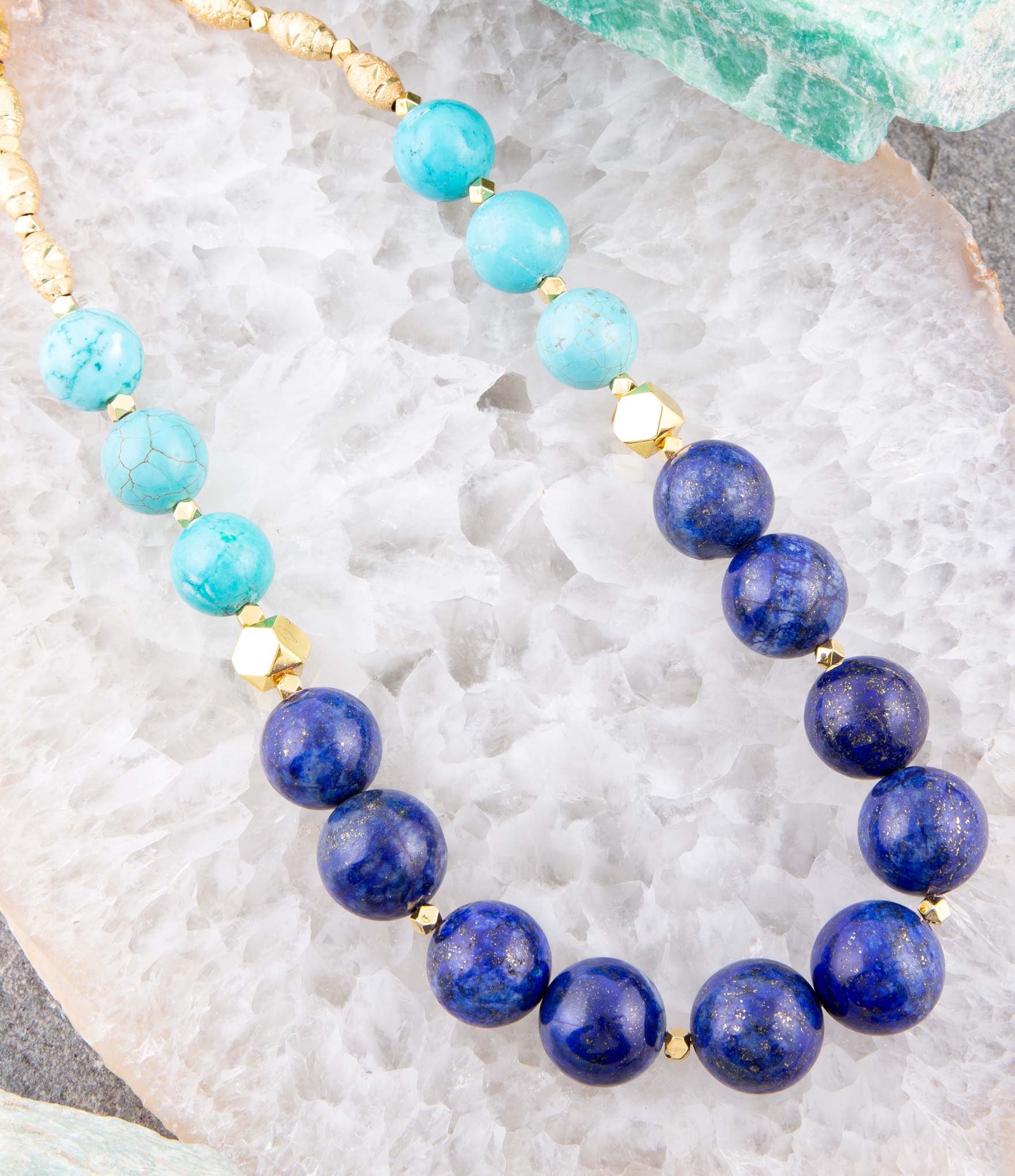 Blue Lapis and Magnesite Golden Necklace Barse Jewelry