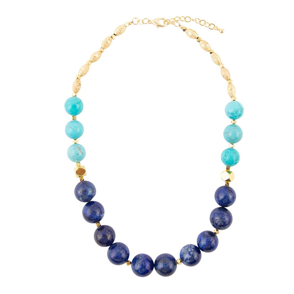 Blue Lapis and Magnesite Golden Necklace Barse Jewelry