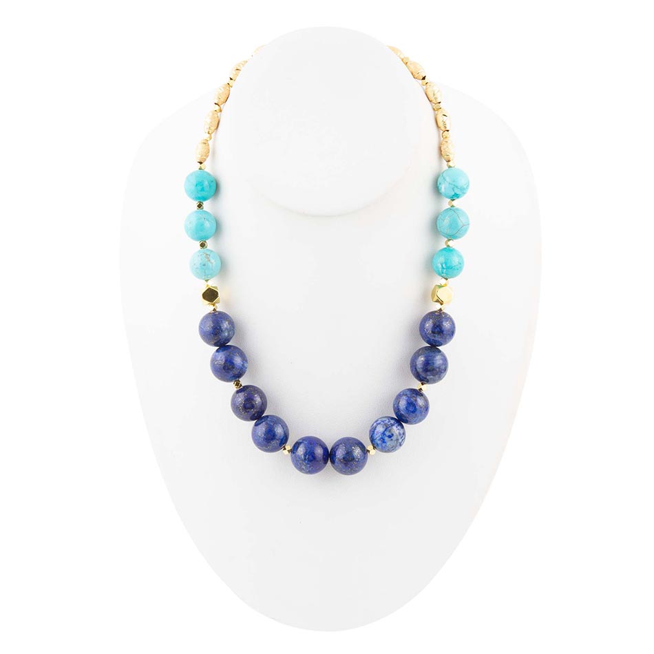Blue Lapis and Magnesite Golden Necklace Barse Jewelry
