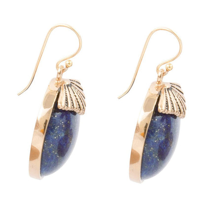 Blue Lapis Circle Golden Drop Earings Barse Jewelry