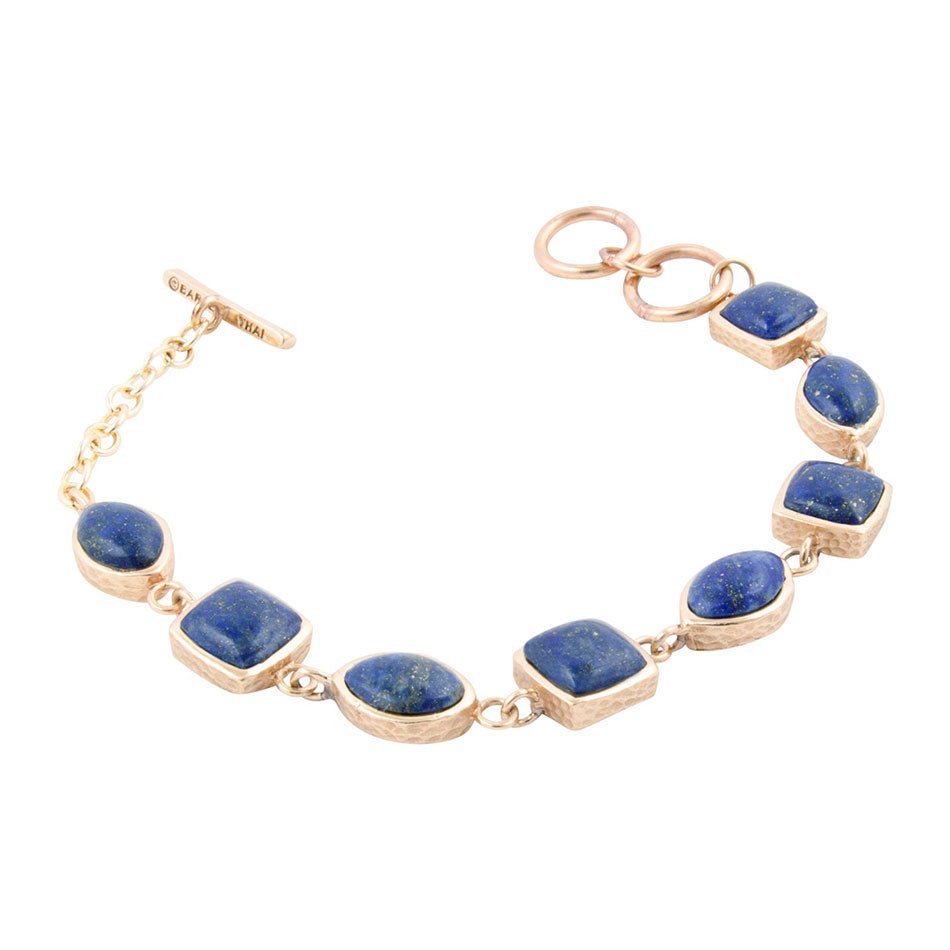 Blue Lapis Hammered Link Golden Bracelet Barse Jewelry