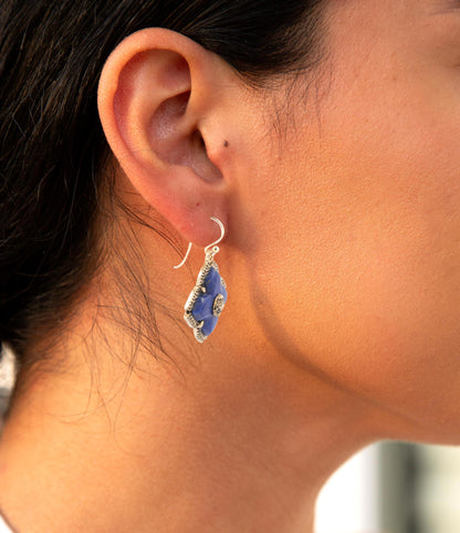 Blue Lapis Maltese Golden Cross Drop Earrings Barse Jewelry