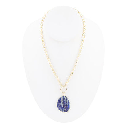 Blue Lapis Slab Pendant Golden Necklace Barse Jewelry