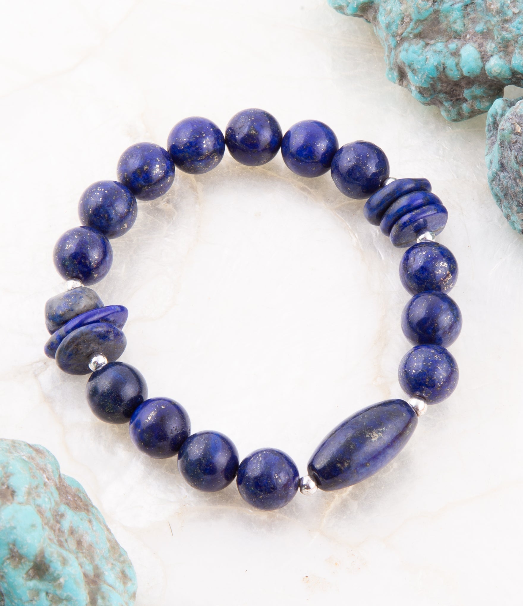 Blue Lapis Beaded Stretch Bracelet Barse Jewelry