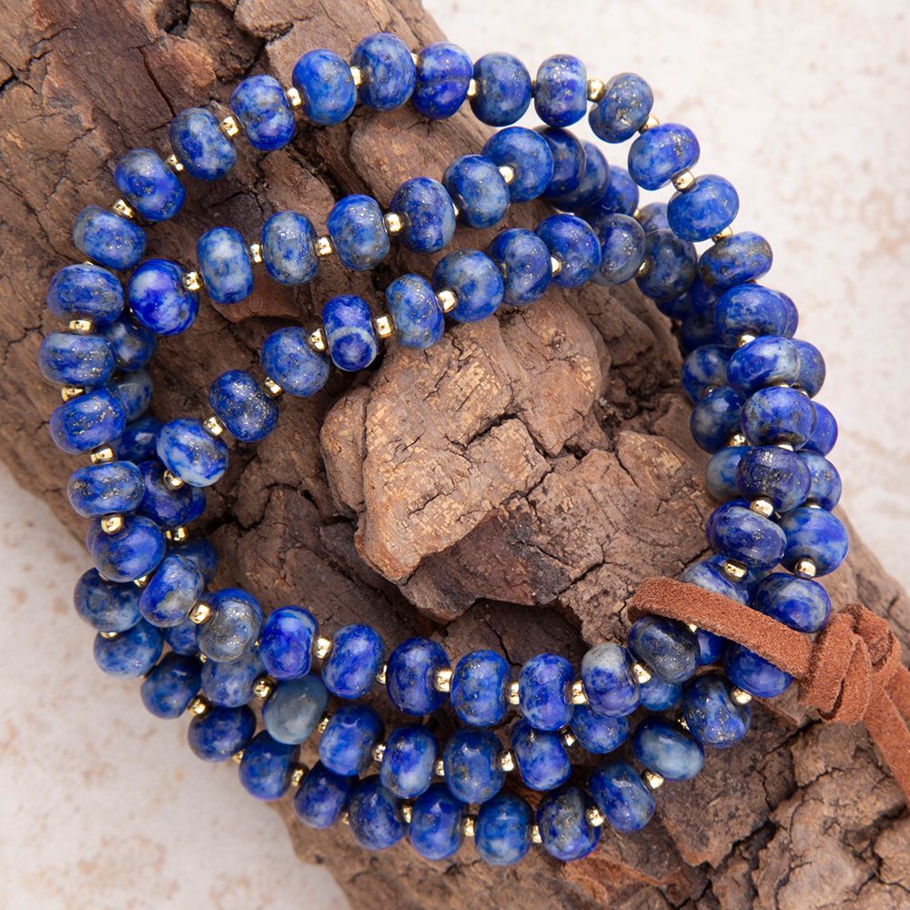 Blue Lapis Triple Strand Golden Bracelet Set Barse Jewelry