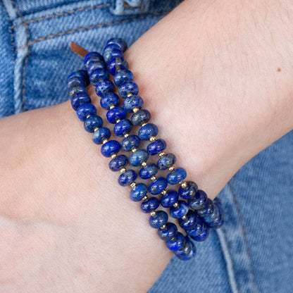 Blue Lapis Triple Strand Golden Bracelet Set Barse Jewelry