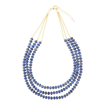 Blue Lapis Triple Strand Golden Necklace Barse Jewelry