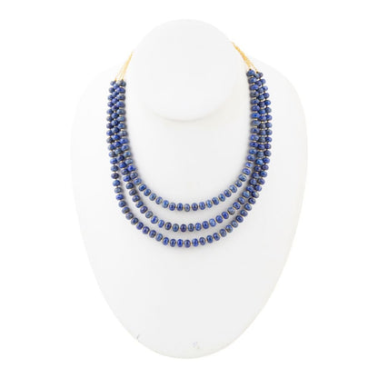 Blue Lapis Triple Strand Golden Necklace Barse Jewelry
