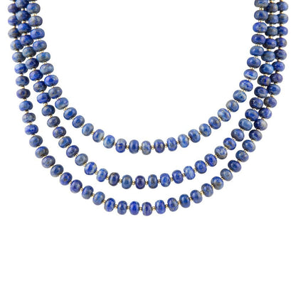 Blue Lapis Triple Strand Golden Necklace Barse Jewelry