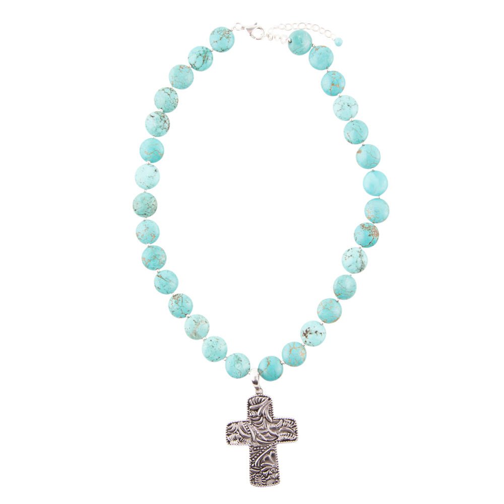 Blue Magnesite and Sterling Silver Cross Pendant Necklace Barse Jewelry