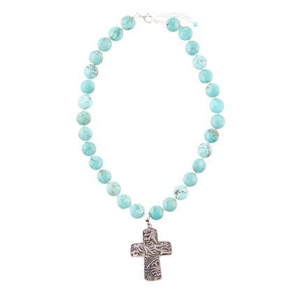 Blue Magnesite and Sterling Silver Cross Pendant Necklace Barse Jewelry