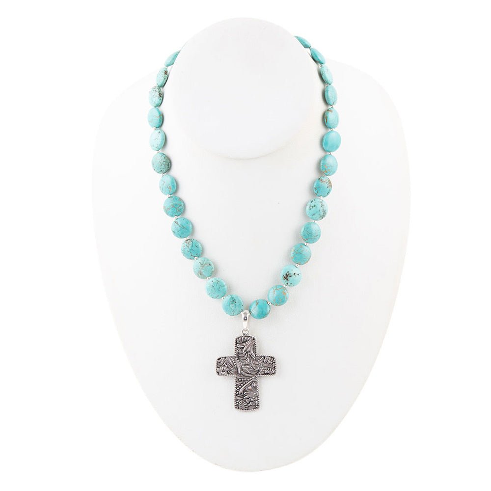 Blue Magnesite and Sterling Silver Cross Pendant Necklace Barse Jewelry