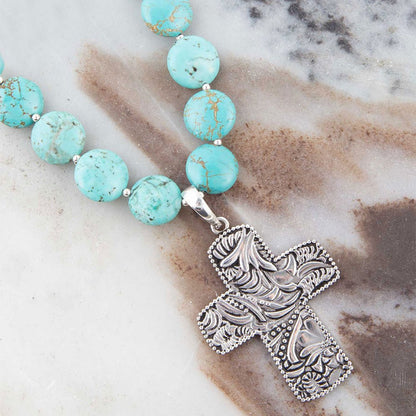 Blue Magnesite and Sterling Silver Cross Pendant Necklace Barse Jewelry