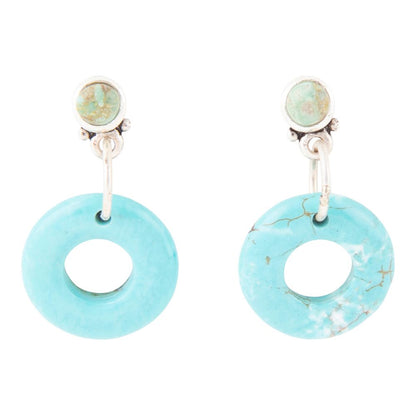 Blue Magnesite Donut Sterling Silver Drop Earrings Barse Jewelry