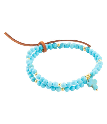 Blue Magnesite Golden Charm Stretch Bracelet Set Barse Jewelry