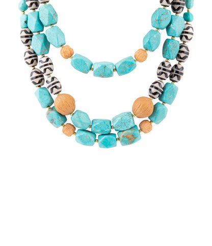 Tulum Blue Magnesite Golden Statement Necklace Barse Jewelry