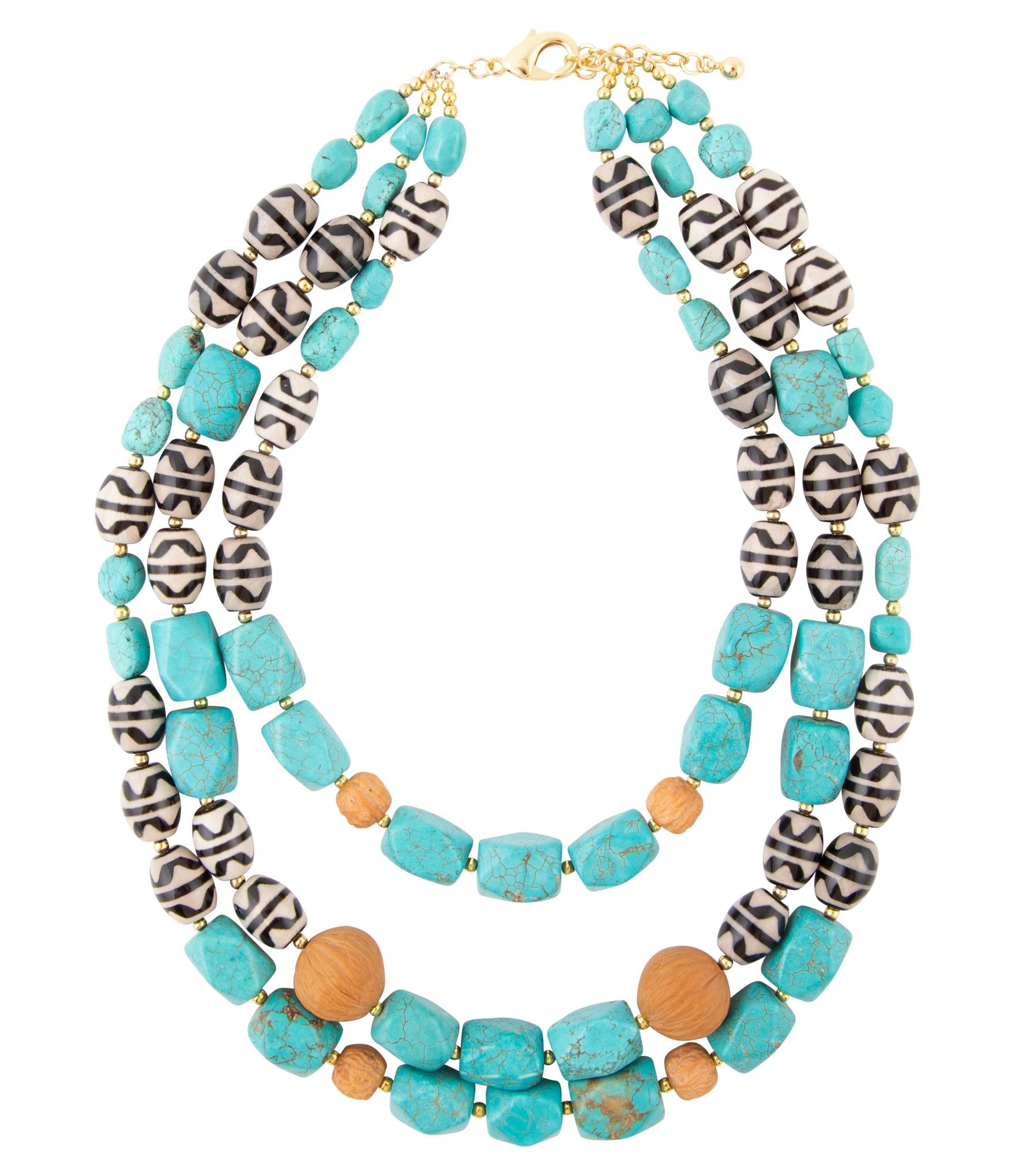 Tulum Blue Magnesite Golden Statement Necklace Barse Jewelry