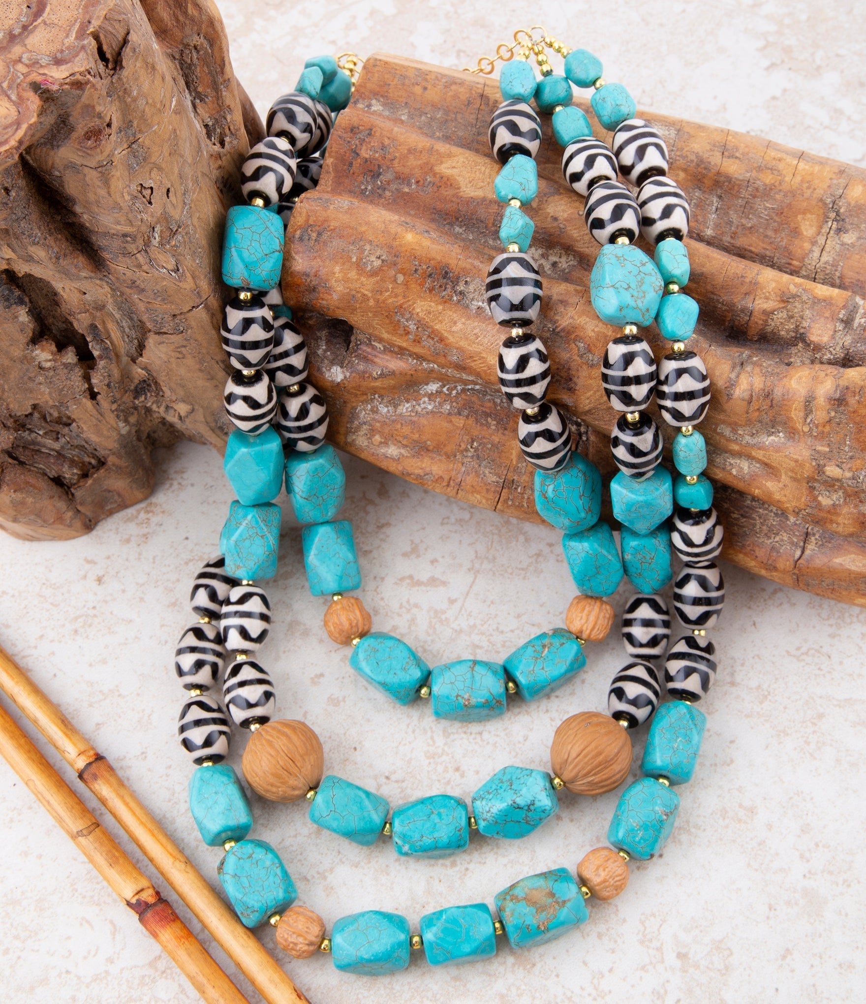 Tulum Blue Magnesite Golden Statement Necklace Barse Jewelry
