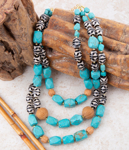 Tulum Blue Magnesite Golden Statement Necklace Barse Jewelry