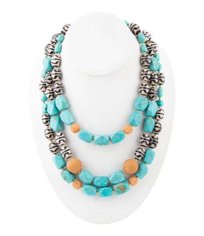 Tulum Blue Magnesite Golden Statement Necklace Barse Jewelry
