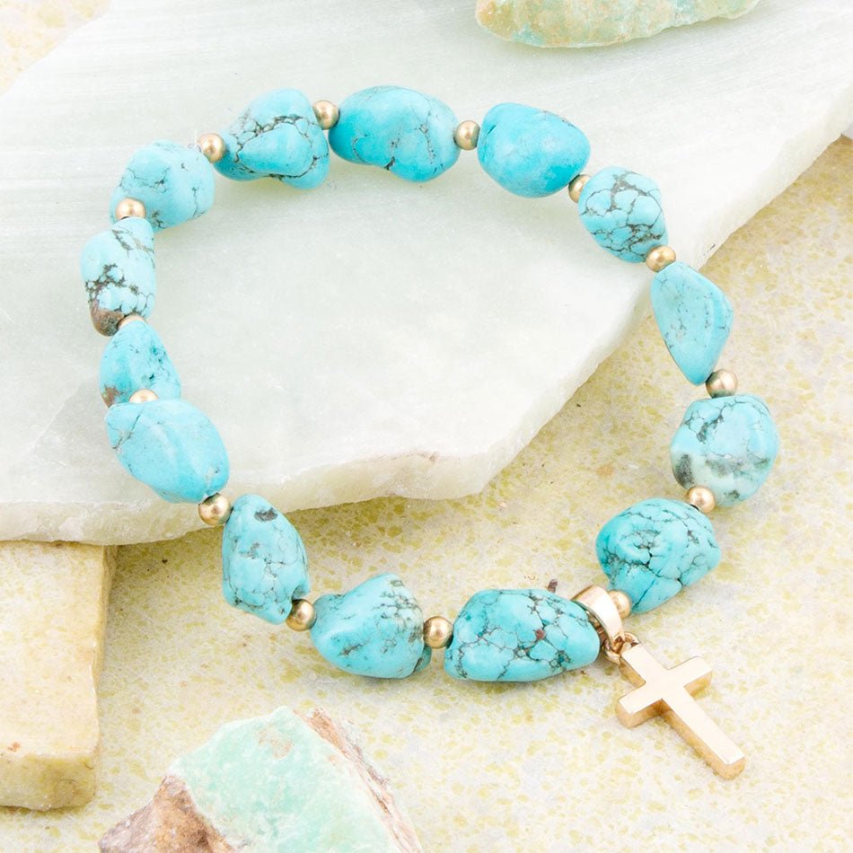 Blue Magnesite on the Cross Golden Charm Bracelet Barse Jewelry