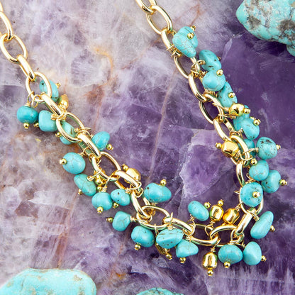 Blue Magnesite Stones Golden Chain Necklace Barse Jewelry