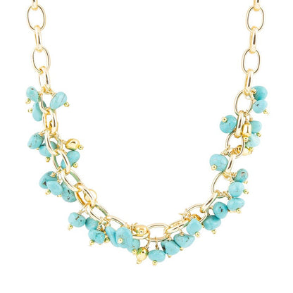 Blue Magnesite Stones Golden Chain Necklace Barse Jewelry