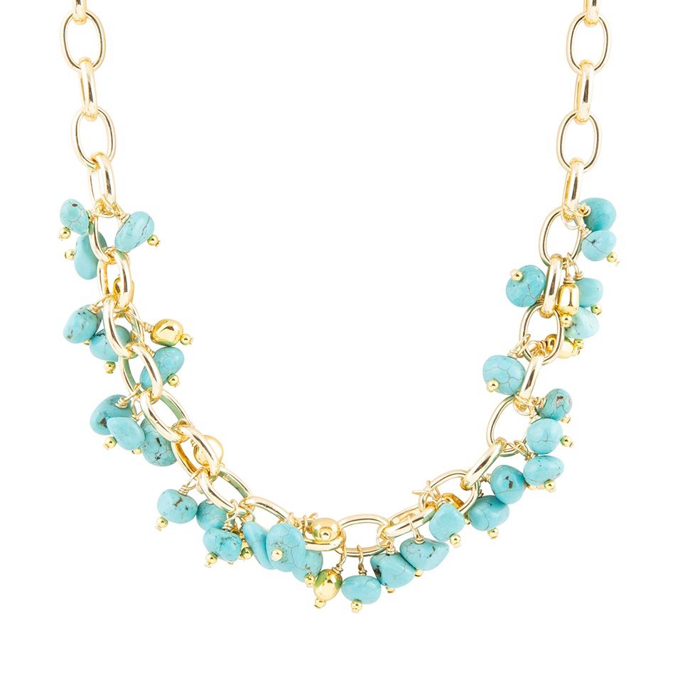 Blue Magnesite Stones Golden Chain Necklace Barse Jewelry