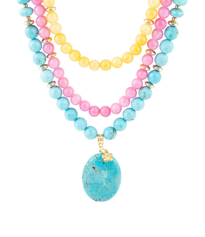 St. Augustine Pink Agate and Blue Turquoise Golden Pendant Necklace Barse Jewelry