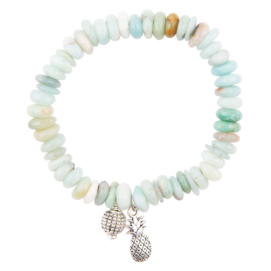 Blue Mint Amazonite and Silver Charm Stretch Bracelet Barse Jewelry