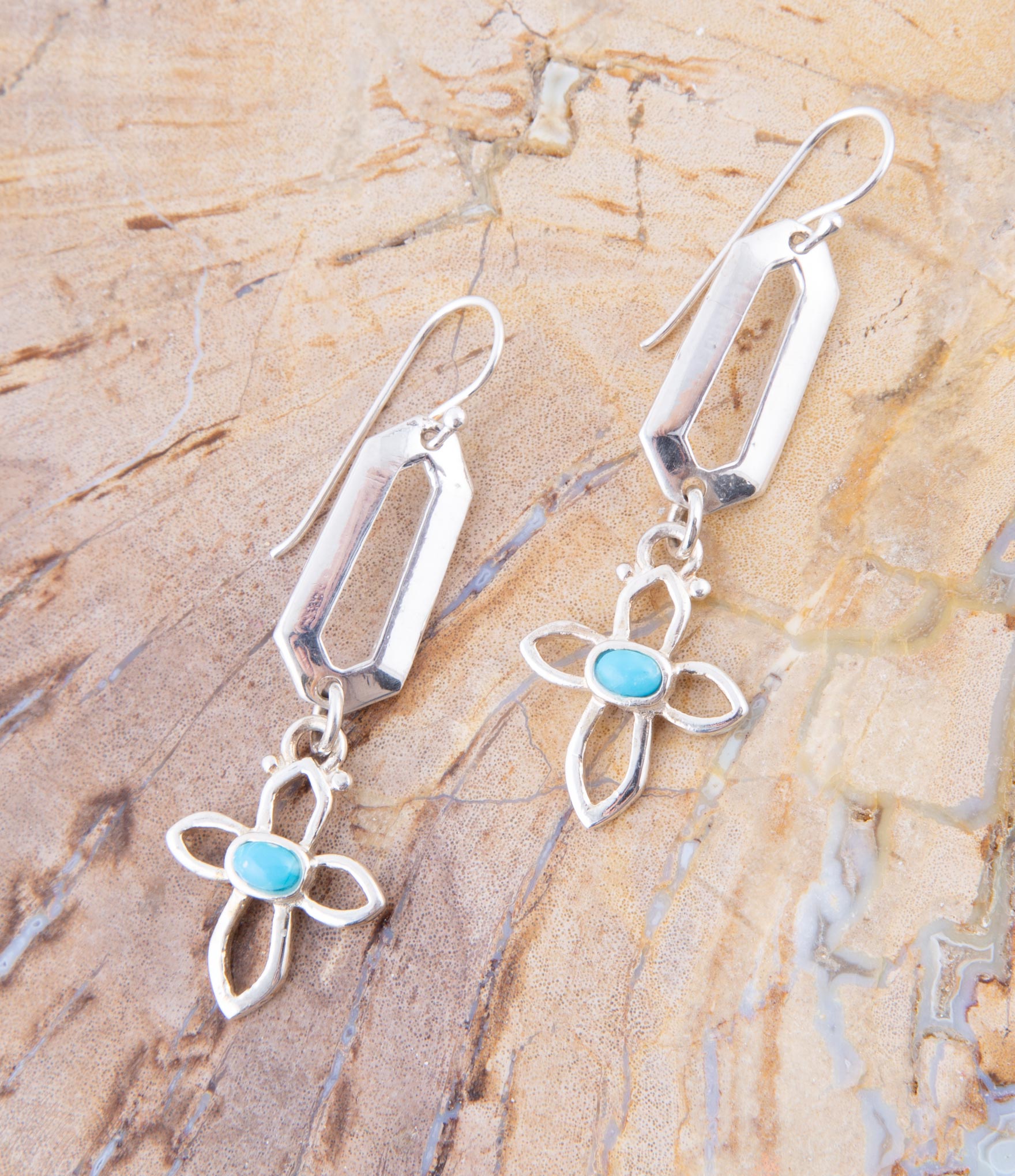 Blue Turquoise and Sterling Silver Cross Drop Earrings Barse Jewelry