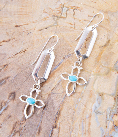 Blue Turquoise and Sterling Silver Cross Drop Earrings Barse Jewelry